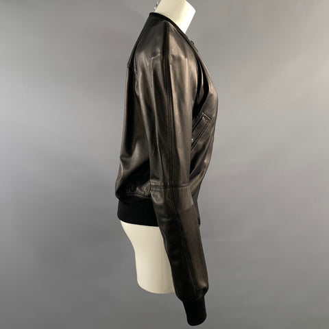 RICK OWENS SS2020 Size 8 Black Leather Zip Up Jacket