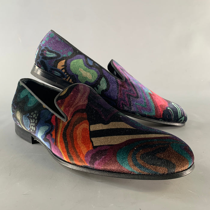 PAUL SMITH Size 10 Purple Multi-Color Print Velvet Slip On Loafers