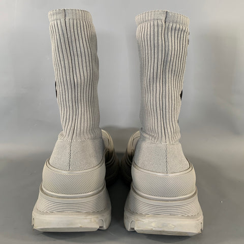 ALEXANDER MCQUEEN Size 9 Grey Ribbed Wool Blend Pull On Boots