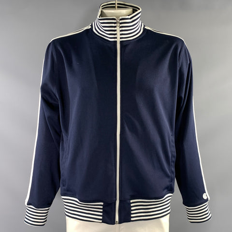 CHAMPION PROCESSED SPORTSWEAR Size XXL Navy White Stripe Polyester Zip Up Jacket