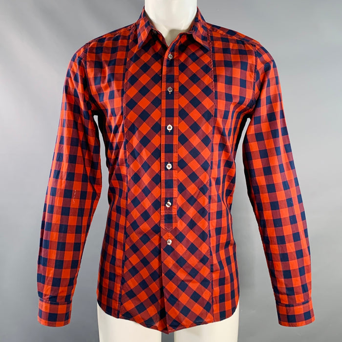 PS by PAUL SMITH Size M Red Navy Checkered Cotton Long Sleeve Shirt