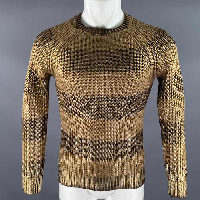MICHAEL KORS Size XS Brown Gold Knit Cotton Viscose Angora Ribbed Sweater