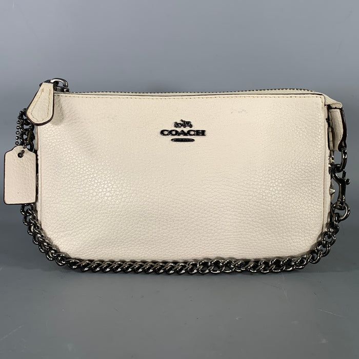 COACH Cream Gunmetal Pebble Grain Leather Handbag & Leather Goods