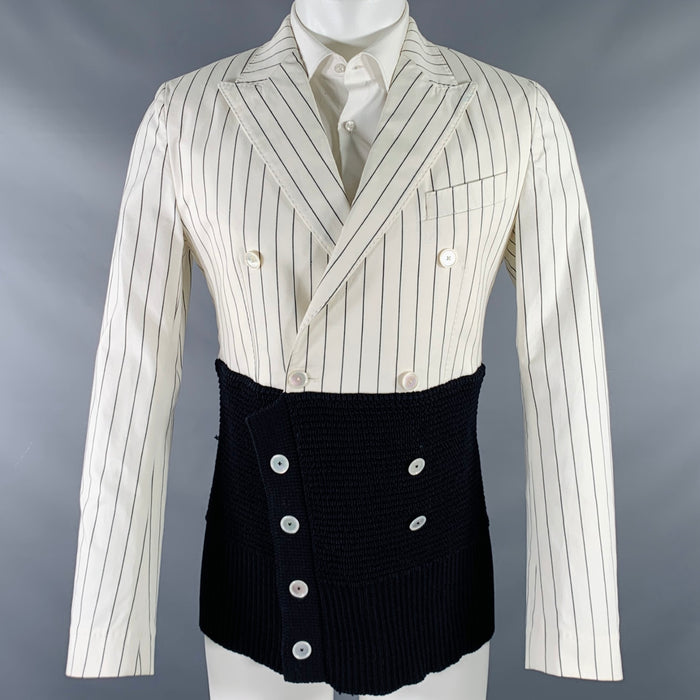 DOLCE & GABBANA Size 38 White Black Stripe Cotton Silk Sport Coat