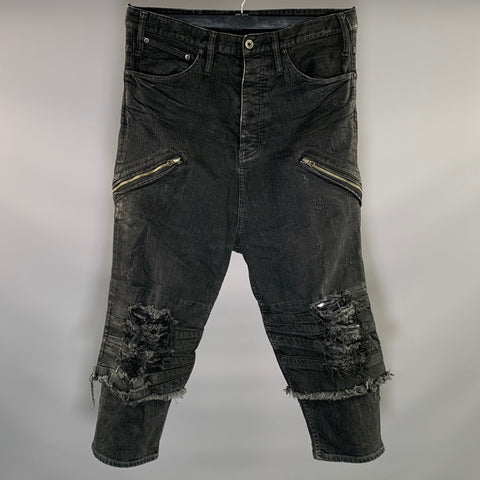 L.G.B Size 32 Black Distressed Cotton Polyurethane Cropped Jeans