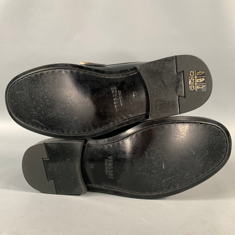 VERSACE SS2021 Size 9 Black Gold Leather Loafer Flats