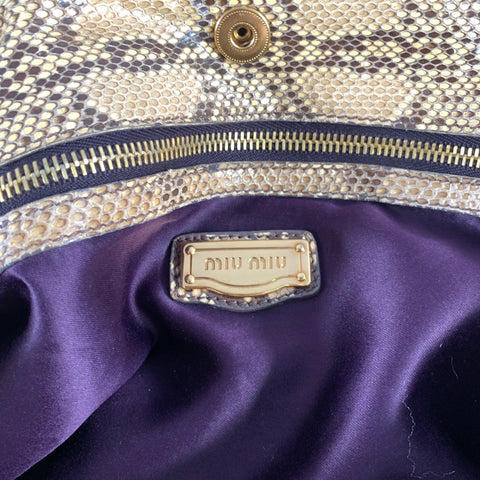 MIU MIU Tan Brown Snakeskin Snakeskin Leather Hobo Handbag
