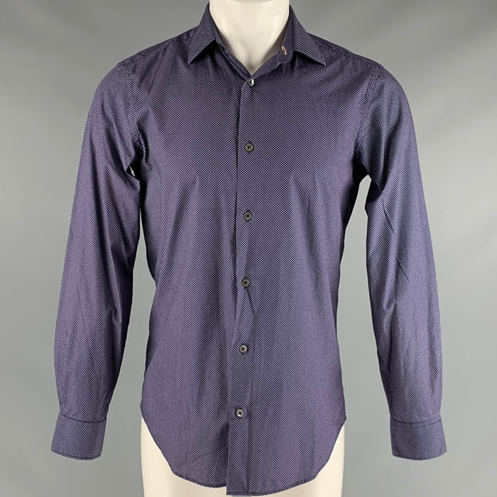 PAUL SMITH Talla M Camisa de manga larga con cuello italiano de algodón y lunares rojos azules