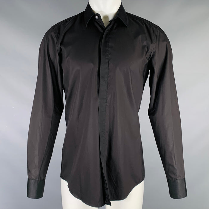 HUGO BOSS Size S Black Cotton Blend French Cuff Long Sleeve Shirt