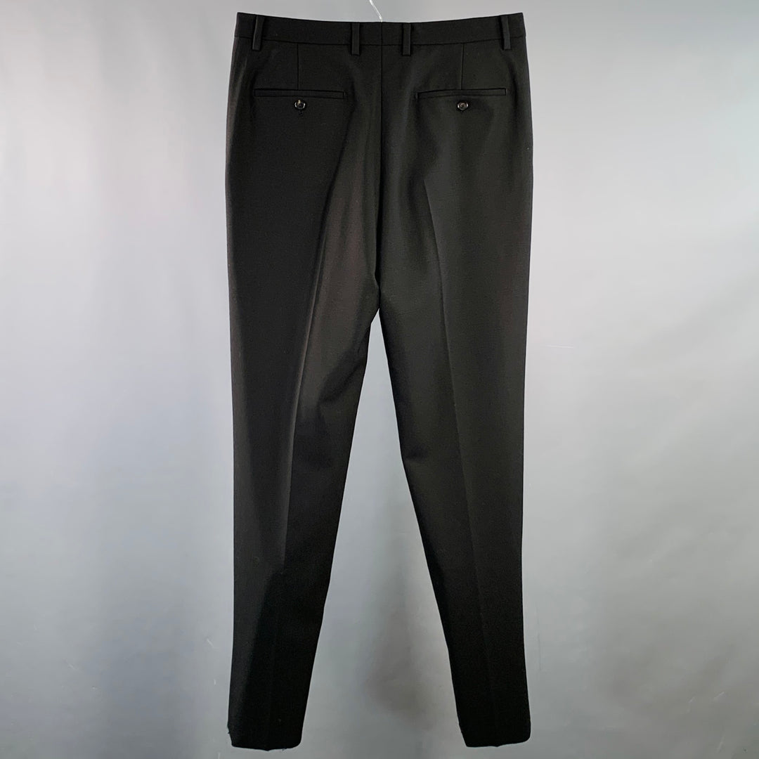SYSTEM Size 34 Black Wool Flat Front Tapered Zip Fly Dress Pants