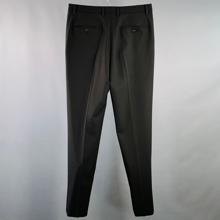 SYSTEM Size 34 Black Wool Flat Front Tapered Zip Fly Dress Pants