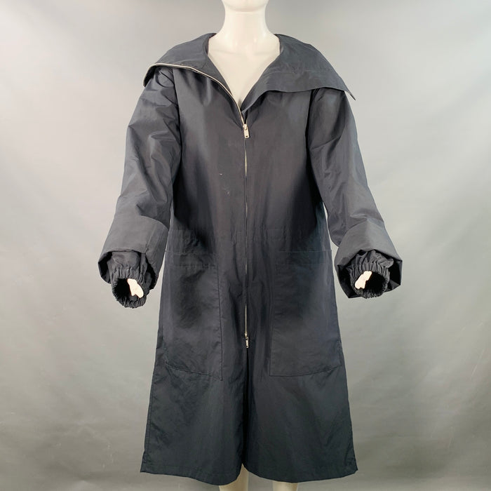 JIL SANDER Size XS Navy Polyester Hooded Zip Up Coat