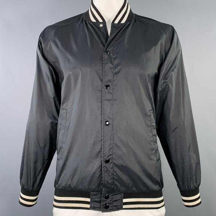 COMME des GARCONS Size L Black White Stripe Nylon Varsity Jacket