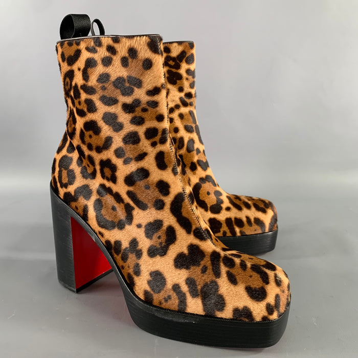 CHRISTIAN LOUBOUTIN Size 9 Brown Tan Animal Print Leather Platform Boots