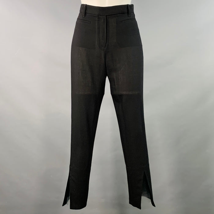 ANN DEMEULEMEESTER Size 8 Black Wool Flat Front Ankle Slit Dress Pants