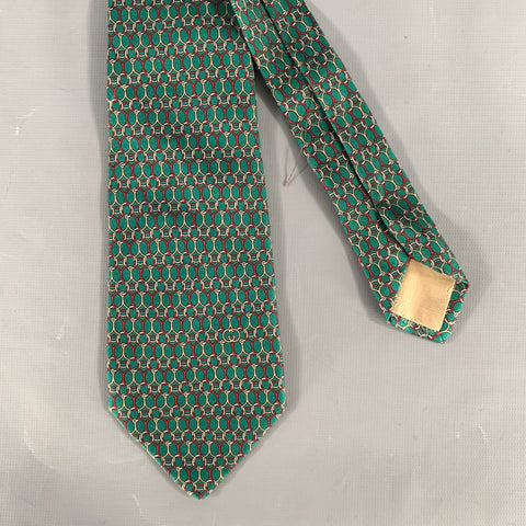 GUCCI Green Red Geometric Silk Tie