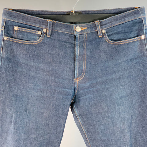 A.P.C. Size 34 Blue Contrast Stitch Cotton Blend Twill Tapered Button Fly Jeans