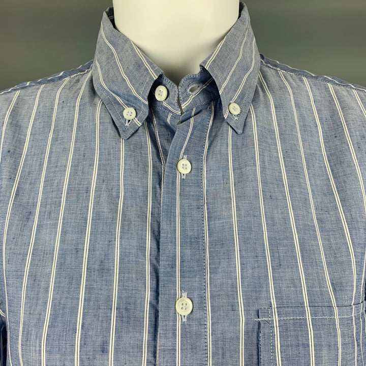 BRUNELLO CUCINELLI Size S Blue White Stripe Long Placket Long Sleeve Shirt