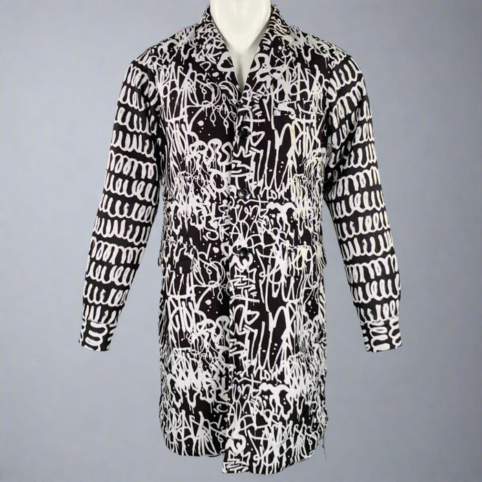 COMME des GARCONS 2019 Size M Black White Print Polyester Coat