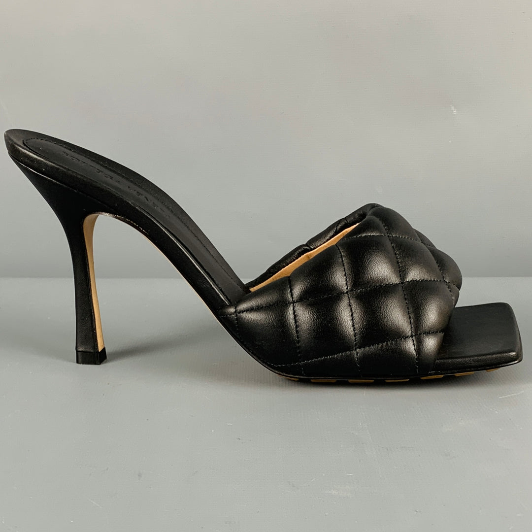 BOTTEGA VENETA Size 10 Black Quilted Leather Square Toe Sandals