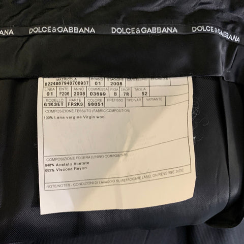 DOLCE & GABBANA Chest Size 42 Black Navy Stripe Wool Peak Lapel 36 27 Suit
