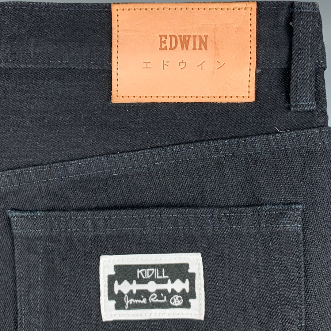 EDWIN Size 31 Runway Black White Patches Zippers Cotton Cropped Jeans