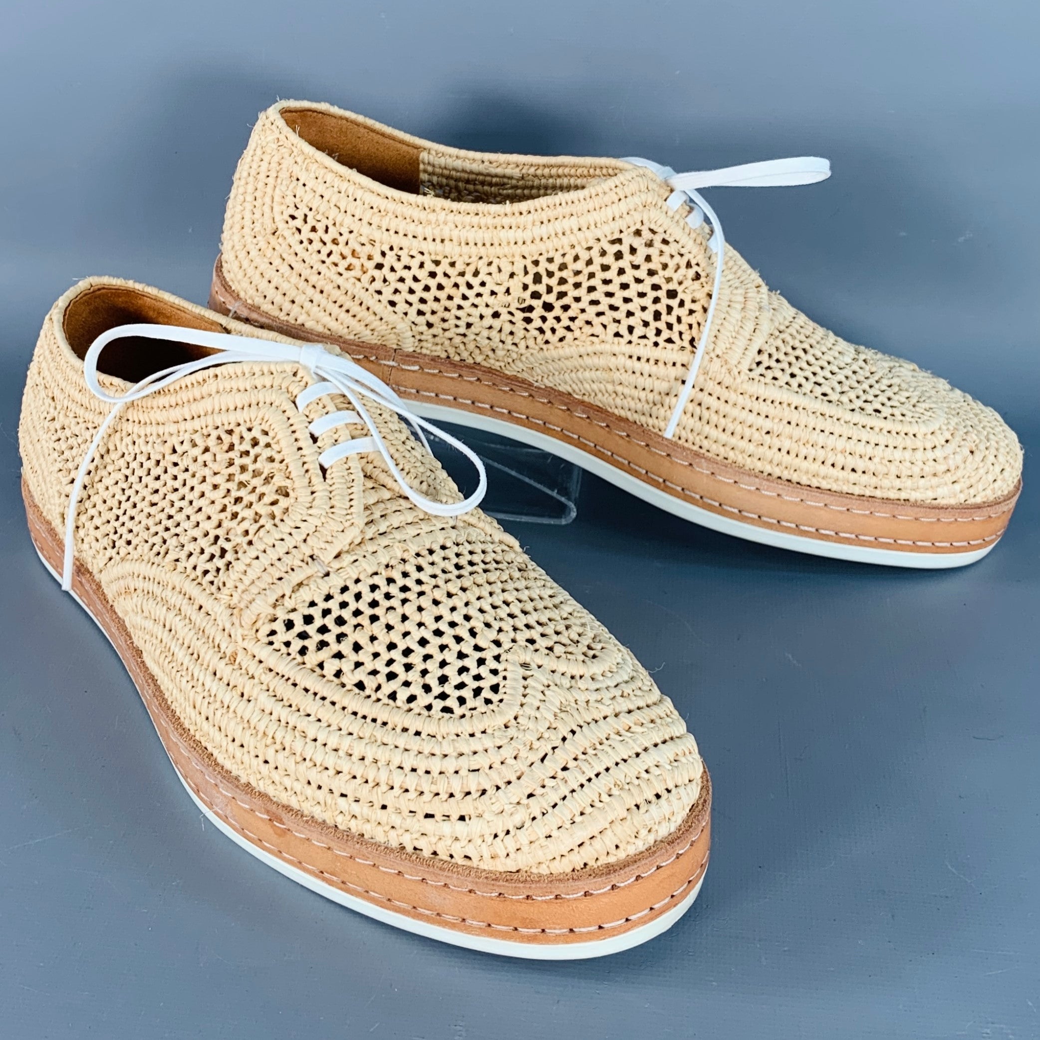 ROBERT CLERGERIE Size 8 Natural Woven Raffia Lace-Up Shoes Robert Clergerie Womens Vicole Raffia Demi-Wedge Sneaker  main image 4