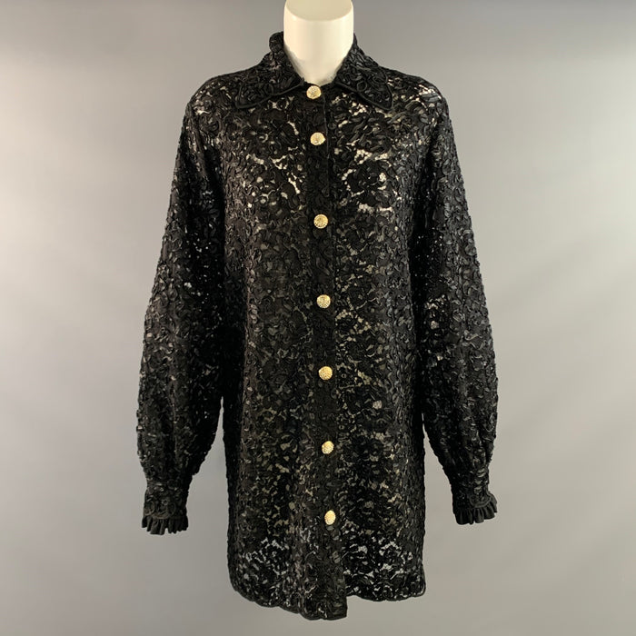 GUCCI Size S Black Silk Lace Button Up Shirt