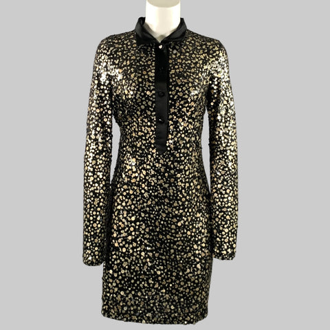 NAEEM KHAN Size 8 Black Gold Mesh Midi Knee Length Dress