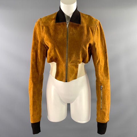 RICK OWENS Size S Brown Black & White Leather Zip Up Jacket