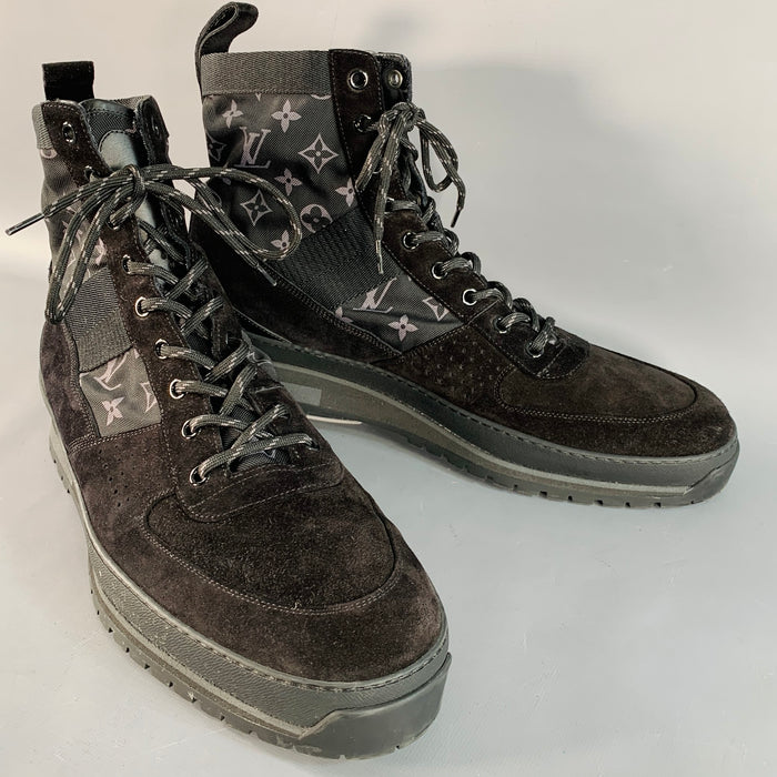 LOUIS VUITTON Size 10.5 Harlem Black Logo Canvas High Top Boots