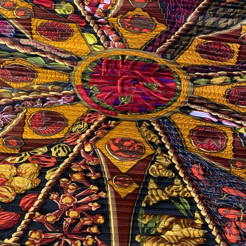 HERMES Burgundy Black Pleated Silk Scarves