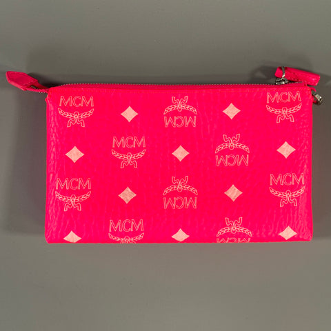 MCM SS2019 Pink Neon Monogram PVC Wristlet