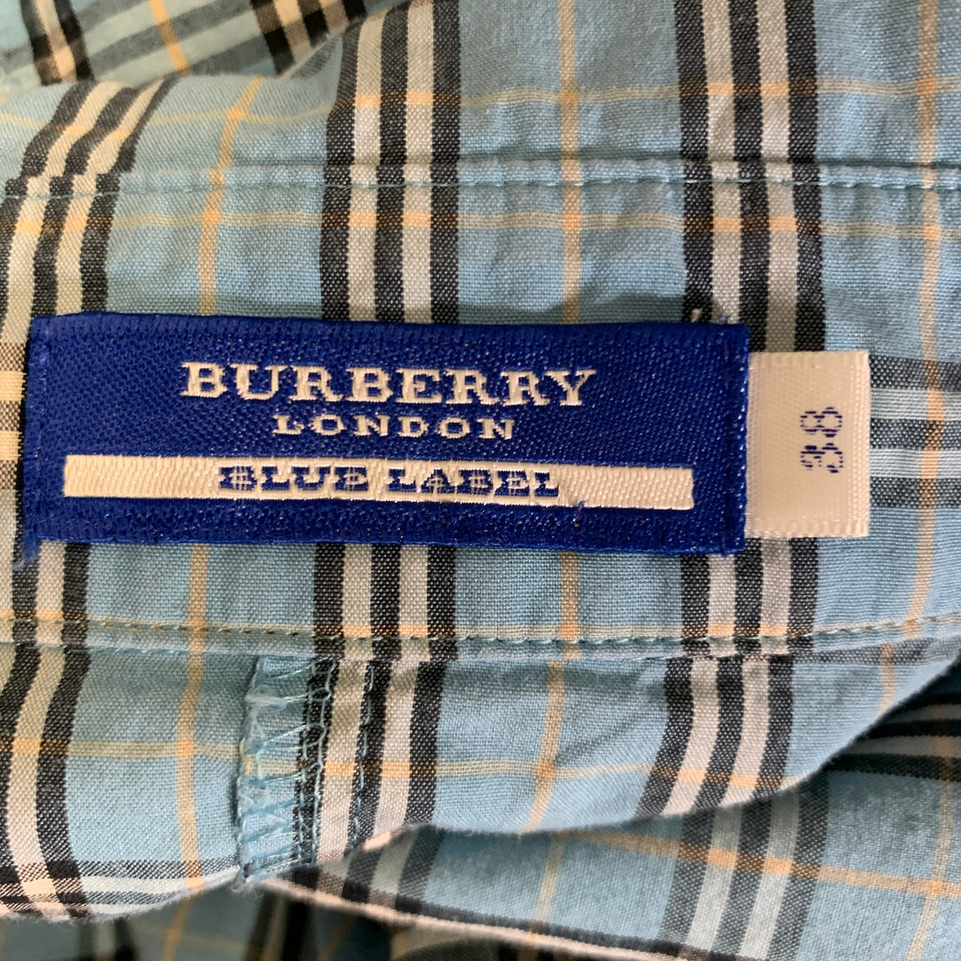 BURBERRY Size S Blue Black White Cotton Plaid Hidden Buttons Blouse