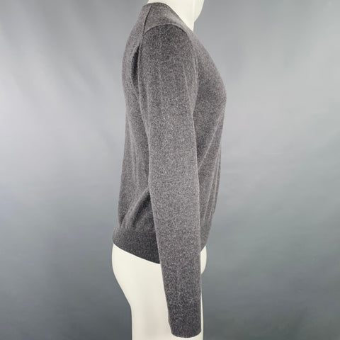 CAROLINA HERRERA Size S Grey Red Knit Wool Silk Cashmere V-Neck Sweater