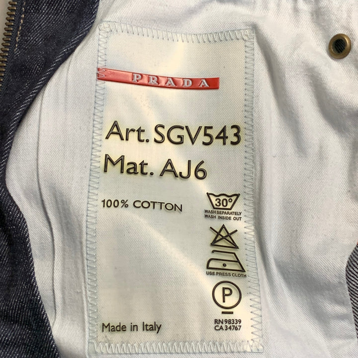 PRADA Size L Indigo Cotton Denim Twill Contrast Stitch Zip Up Jacket