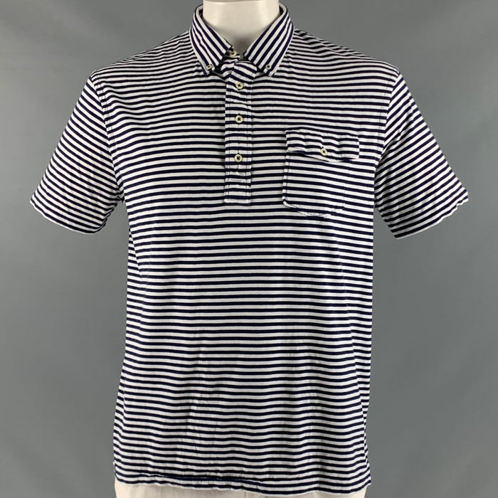 RALPH LAUREN Size XL Navy White Stripe Cotton Short Sleeve Polo