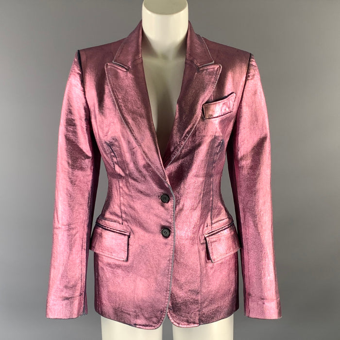 TOM FORD Size XS Pink Denim Metallic Peak Lapel Jacket Indoor Blazer