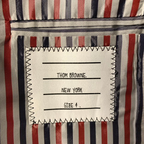 THOM BROWNE FW2021 Size L Navy White Woven Cotton Nylon Zip Up Jacket