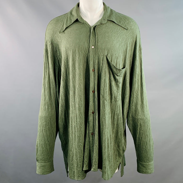 ACNE STUDIOS Size M Olive Textured Cotton Blend Oversized Long Sleeve Shirt