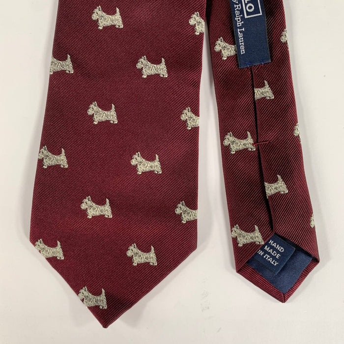 POLO by RALPH LAUREN Burgundy White Animal Print Silk Tie