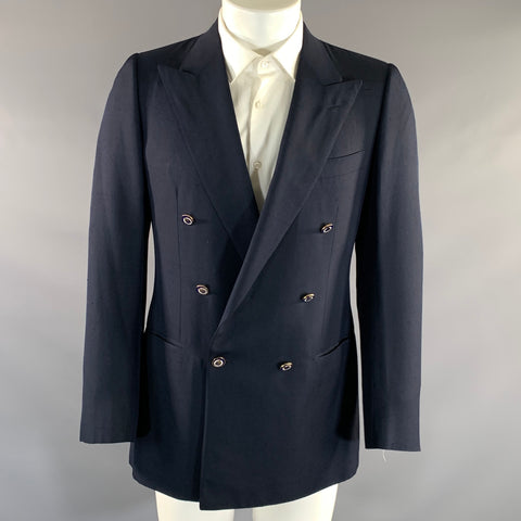BRIONI Chest Size 38 Navy Silk Peak Lapel Sport Coat