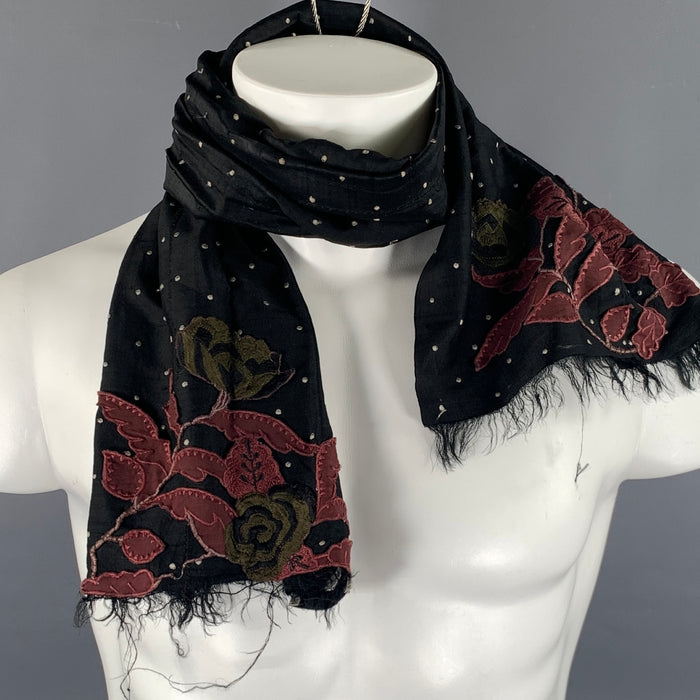 DRIES VAN NOTEN Black Mauve Floral Silk Scarves