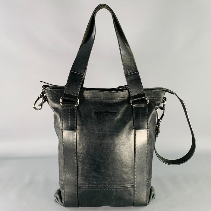 SALVATORE FERRAGAMO Black Leather Crossbody Tote Bag