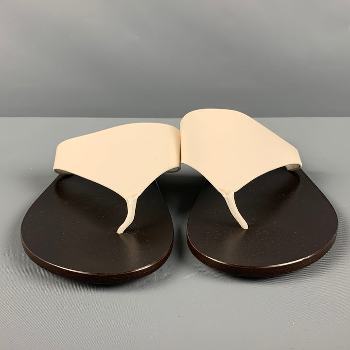 THE ROW Size 7.5 Cream Brown Leather Thong Sandals