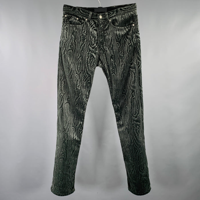 DRIES VAN NOTEN Size 32 Grey Dark Green Wood Grain Polyester Velvet Casual Pants