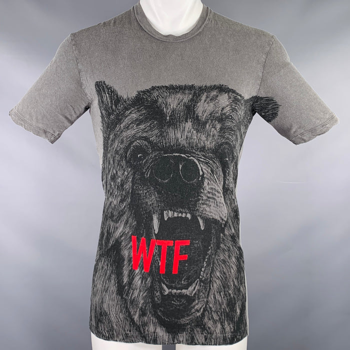 DSQUARED2 Size M WTF Bear Grey Black Cotton Short Sleeve T-shirt
