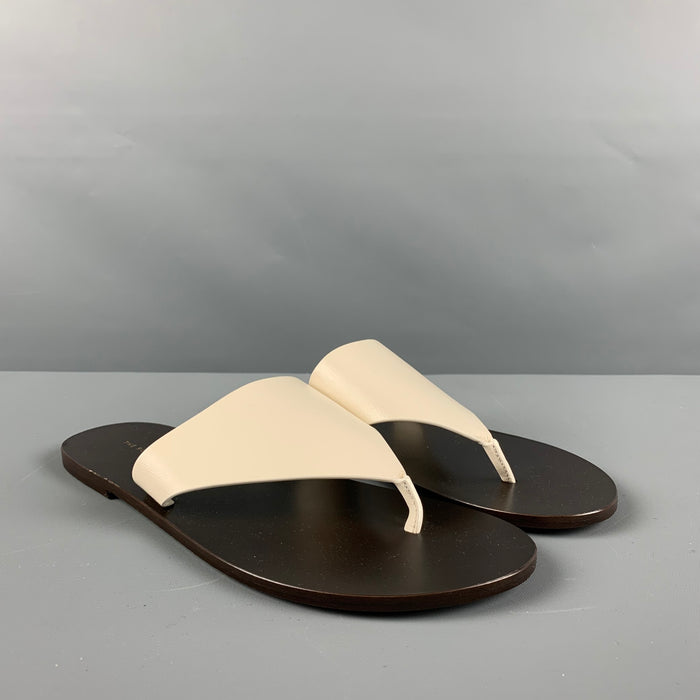 THE ROW Size 7.5 Cream Brown Leather Thong Sandals