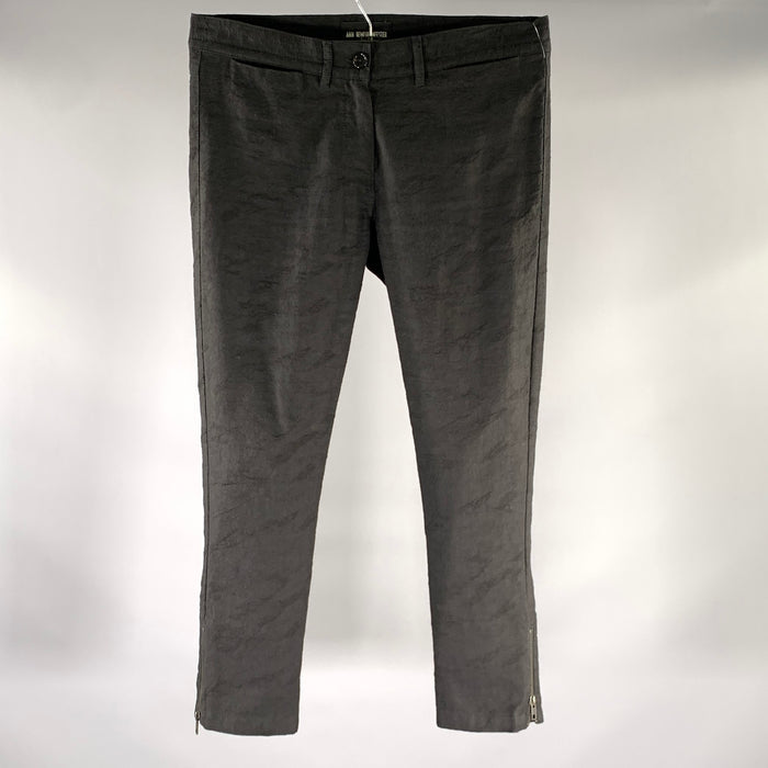 ANN DEMEULEMEESTER Size 33 Black Linen Cotton Trouser Cut Casual Pants