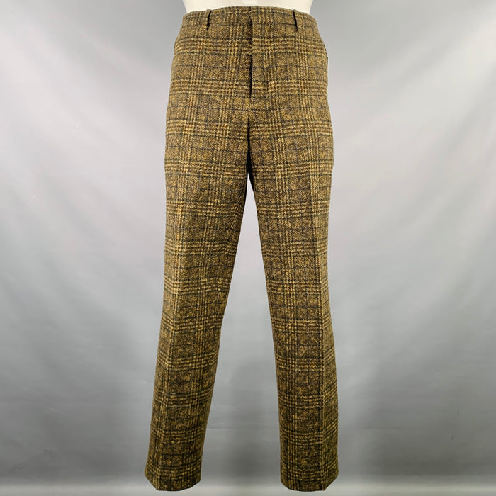 ETRO Size 34 Brown Plaid Wool Zip Fly Dress Pants